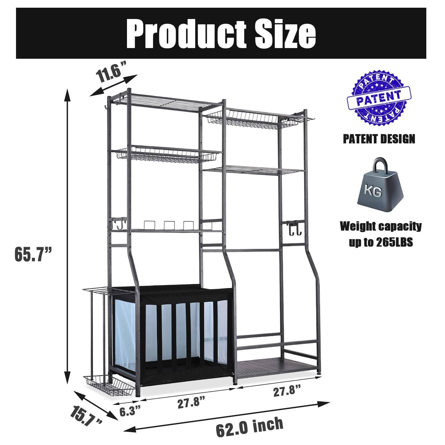 Product Size

- Height: 65.7"
- Width: 27.8"
- Depth: 27.8"
- Shelf Height: 11.6"
- Shelf Depth: 15.7"
- Shelf Width: 6.3"
- Overall Width: 62.0 inch

Weight capacity up to 265LBS

PATENT DESIGN