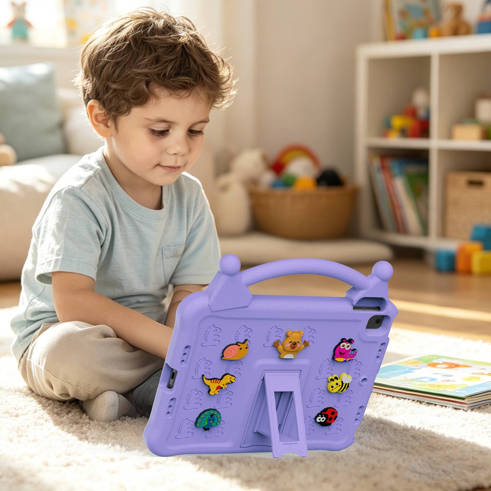 Alt View 4. UUCOVER - Kids Case for iPad 9th 8th 7th Generation 10.2-inch (2021/2020/2019) ,Shockproof EVA Case with Handle Kickstand Cover - Lightpurple.