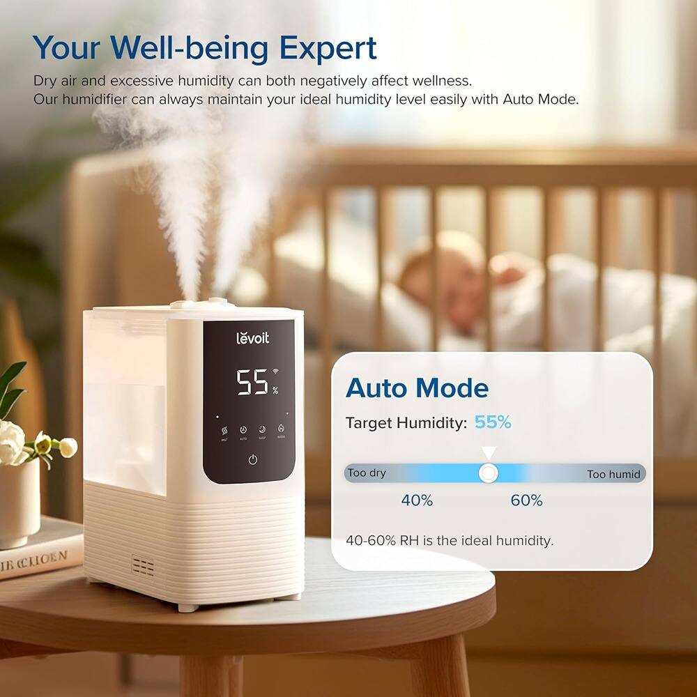 Your Well-being Expert

Dry air and excessive humidity can both negatively affect wellness. Our humidifier can always maintain your ideal humidity level easily with Auto Mode.

Auto Mode
Target Humidity: 55%
Too dry 40% 60% Too humid
40-60% RH is the ideal humidity.