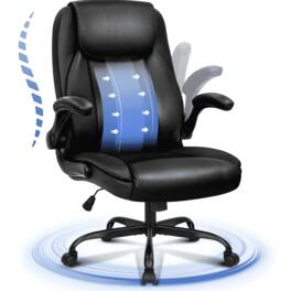Neo Chair - Office Desk Gaming Computer Home Chair Ergonomic Executive High Back Support Flip-up Arms Rolling Wheels PU Leather - Black