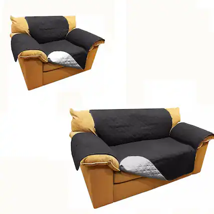 Front. Kitcheniva - Reversible Quilted Microfiber Sofa Cover Furniture Protector for Pets Kids & Dogs Sofa Loveseat Black & Gray - Gray.