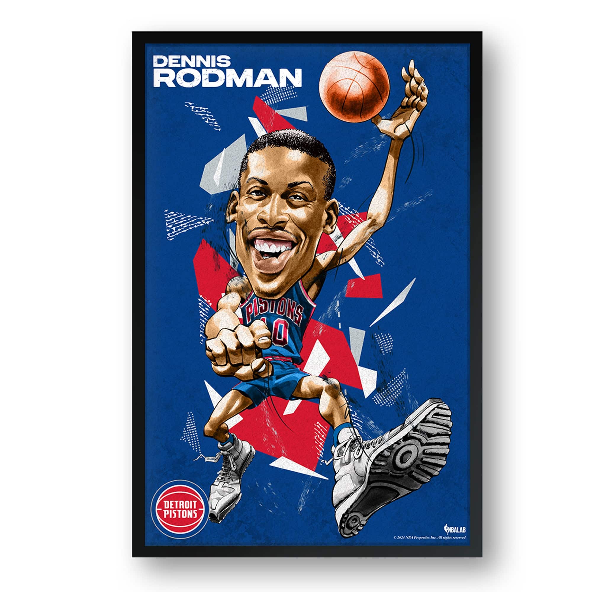 Sporticulture - Dennis Rodman Detroit Pistons Framed 14" x 20" Player Caricature Art - Multicolor