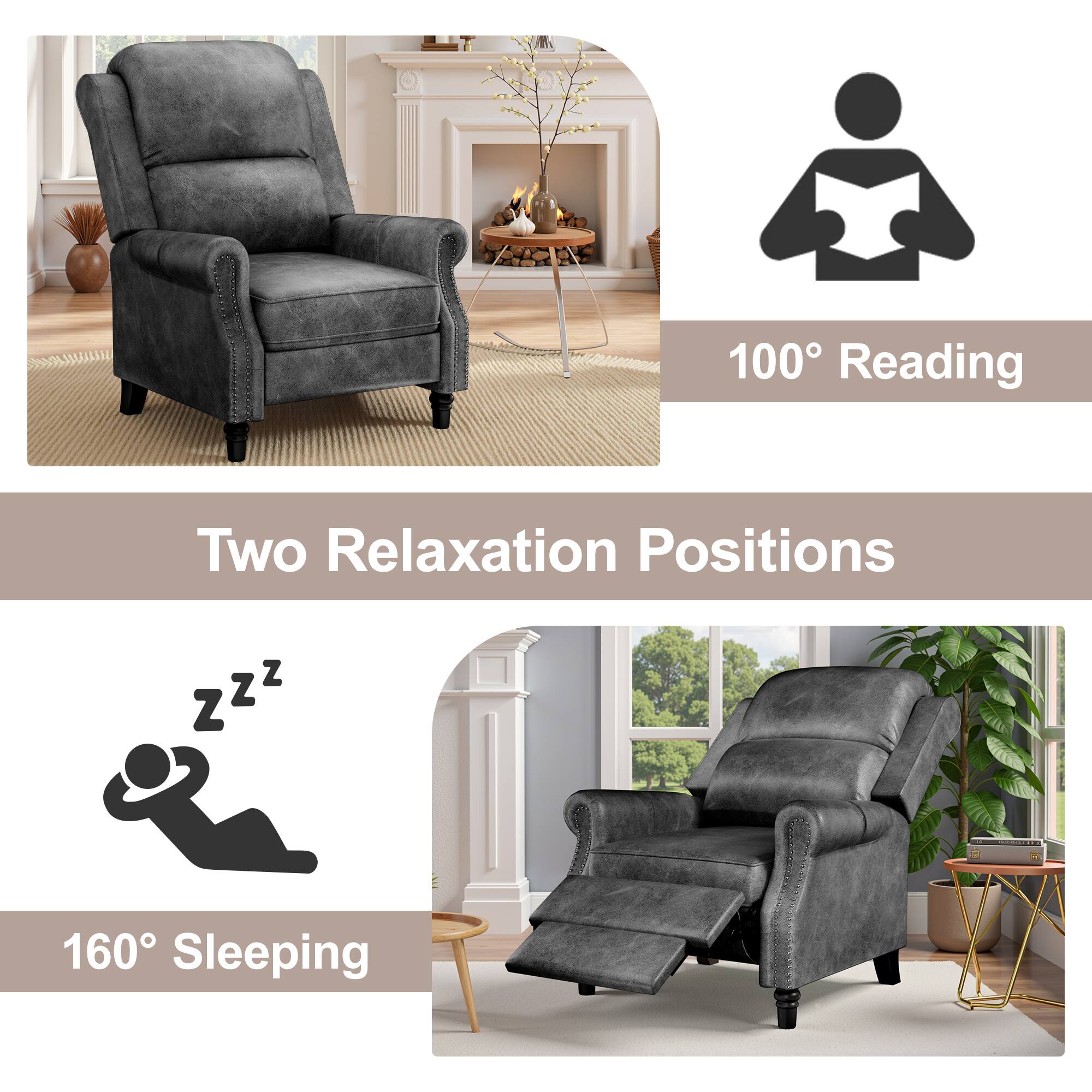 100° Reading  
Two Relaxation Positions  
160° Sleeping