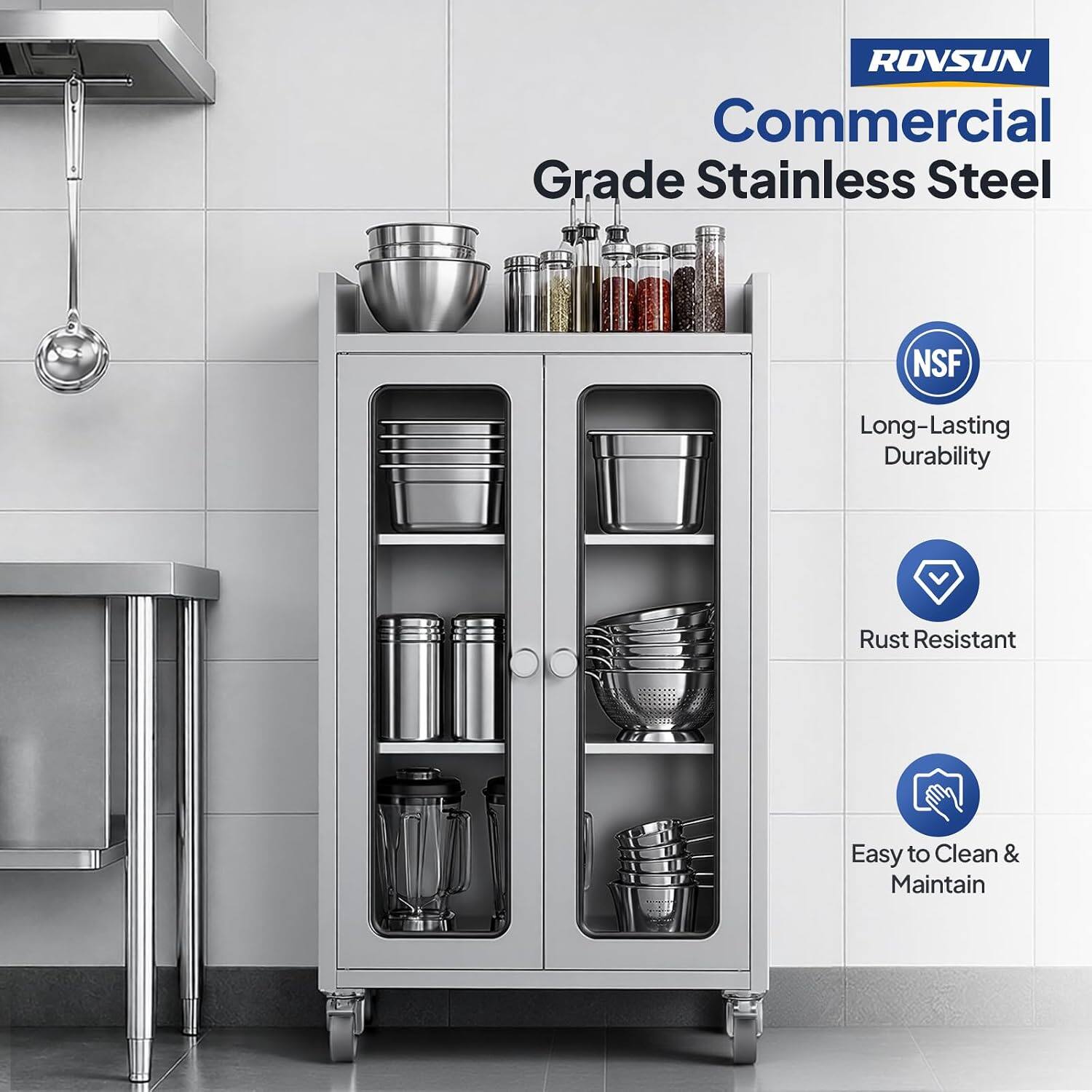 ROVSUN Commercial Grade Stainless Steel NSF Long-Lasting Durability Rust Resistant Easy to Clean & Maintain