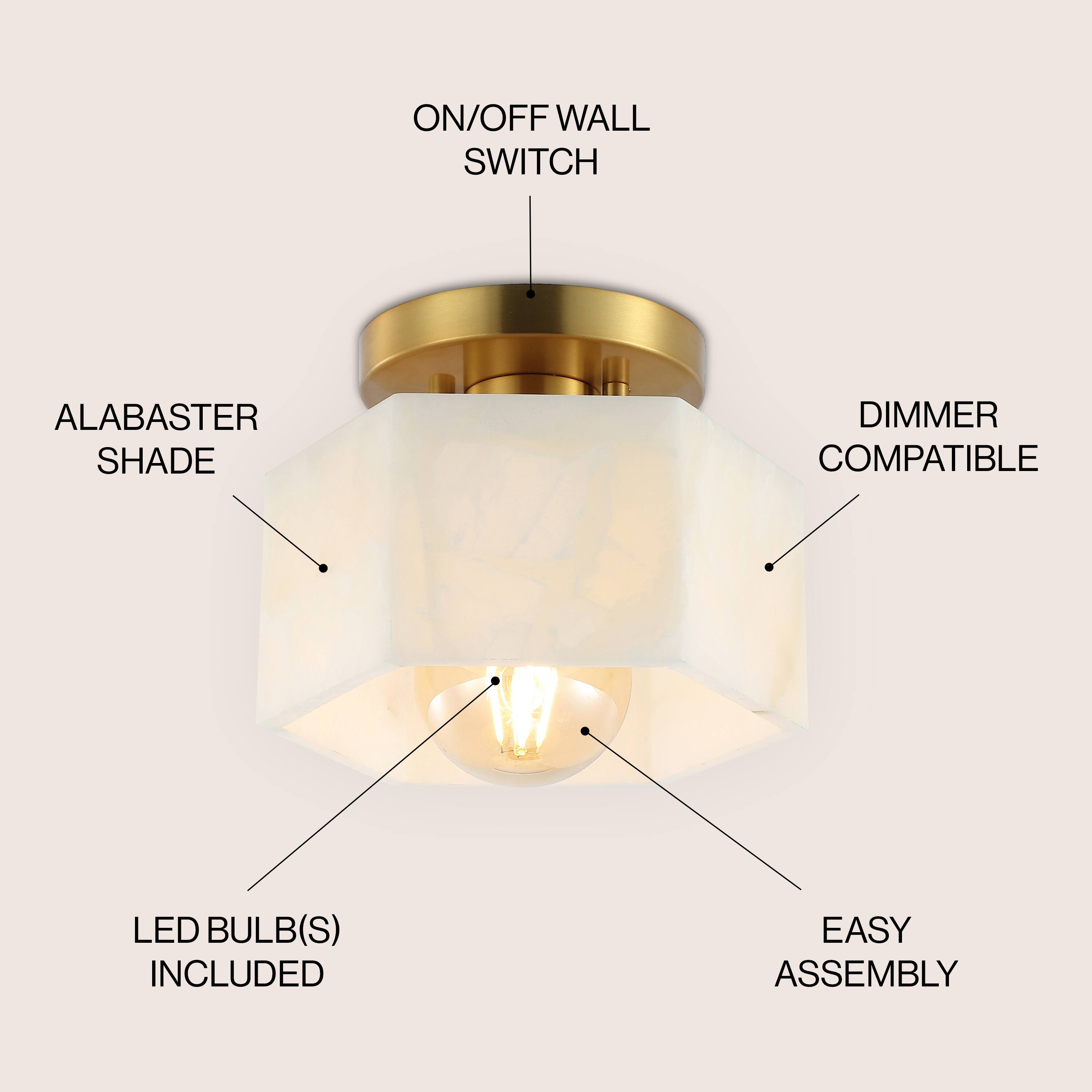 ON/OFF WALL SWITCH  
ALABASTER SHADE  
DIMMER COMPATIBLE  
LED BULB(S) INCLUDED  
EASY ASSEMBLY