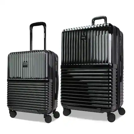 Front. World Traveler - Tonal 2-Piece Lightweight Polycarbonate Hardside Expandable Spinner Luggage Set with TSA Lock (20" & 28") - Onyx.