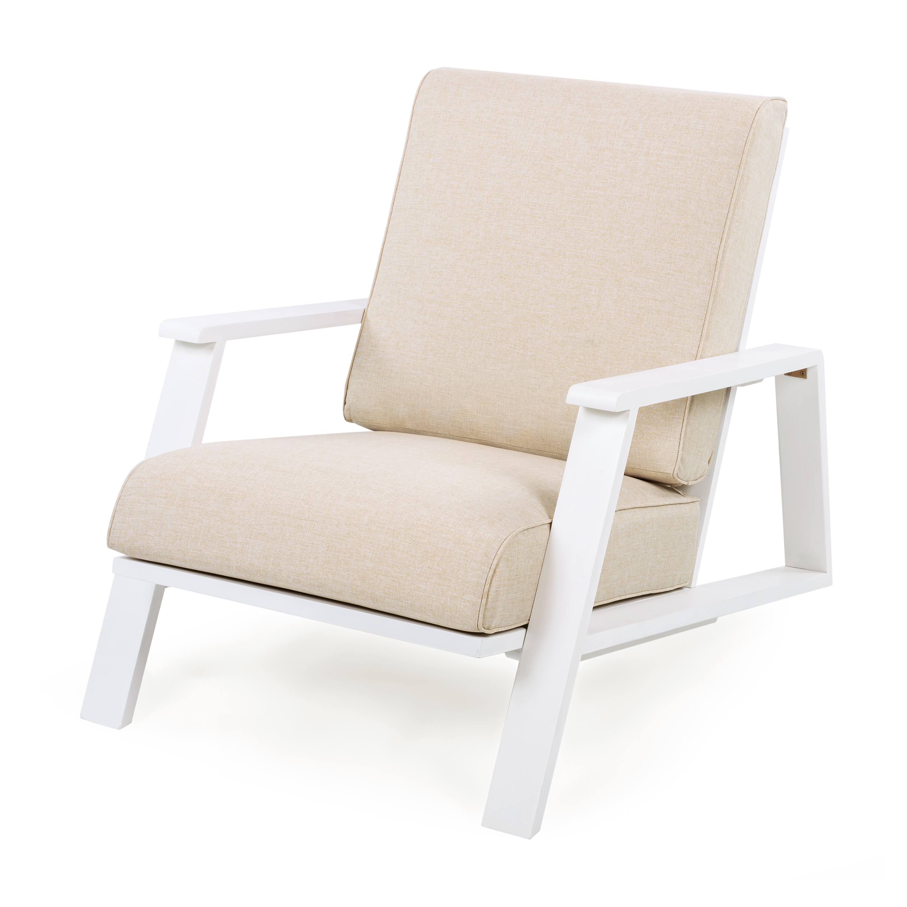 Left. Mondawe - Outdoor Club Chair with Cushion and Acacia Wood Frame - Beige+White.
