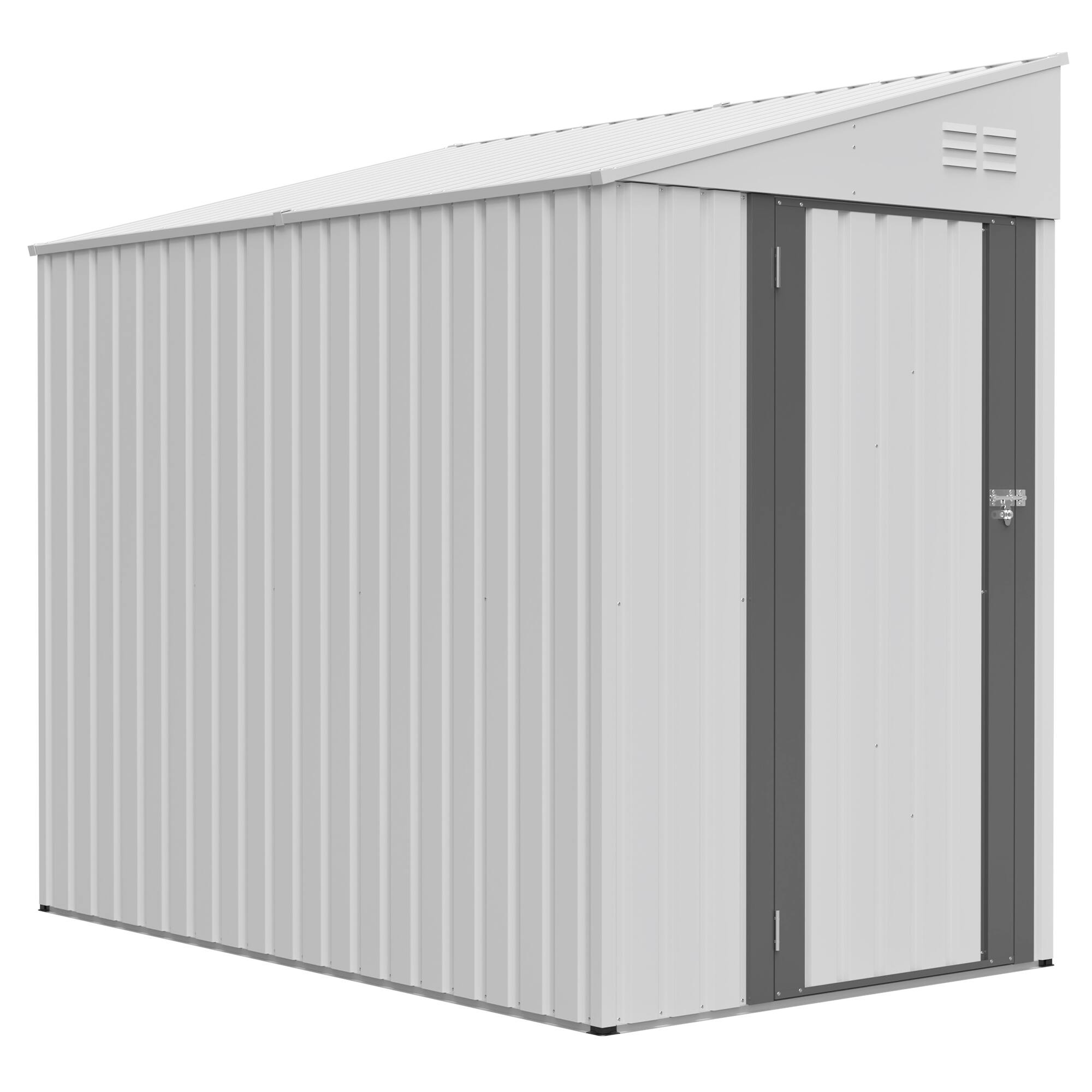 Alt View 6. Loheer - Loheer 4x7 White Metal Lean-To Shed Heavy Duty Outdoor Garden Tool and Bike Storage.