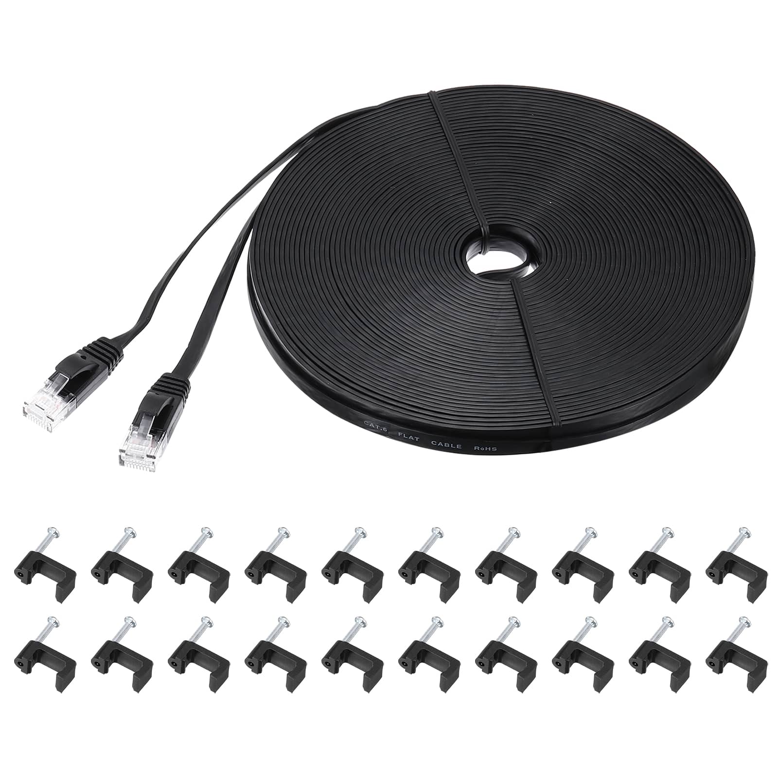 Unique Bargains - Cat 6 Ethernet Cable 32AWG 250MHz Flat High Speed RJ45 Network Patch Cord with Clips - Black