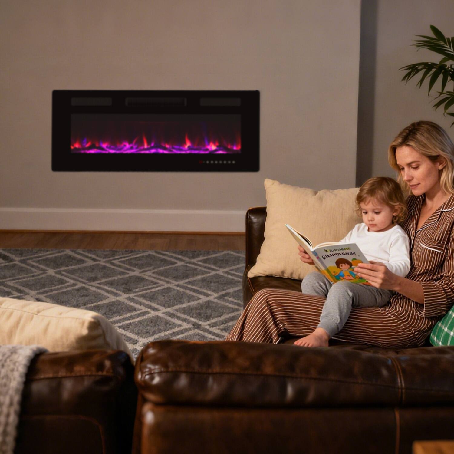 Alt View 5. Fehokinch - 40" Electric Fireplace Insert - Recessed or Wall Mounted - 15 Multi-Color Flame Options, 1500W/750W Heater, 12H Timer.