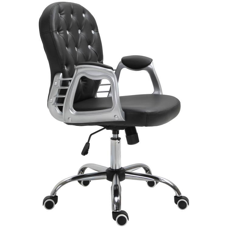 Alt View 10. PULUZ - Button Tufted Desk Chair, Home Office Chair with Padded Armrests, Adjustable Height and Swivel Wheels - Black.