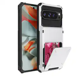Dteck - Rugged Wallet Phone Case for Google Pixel 11 Pro XL, Slim Shockproof Hidden Flip Card Slot Holder Protective Cover - White