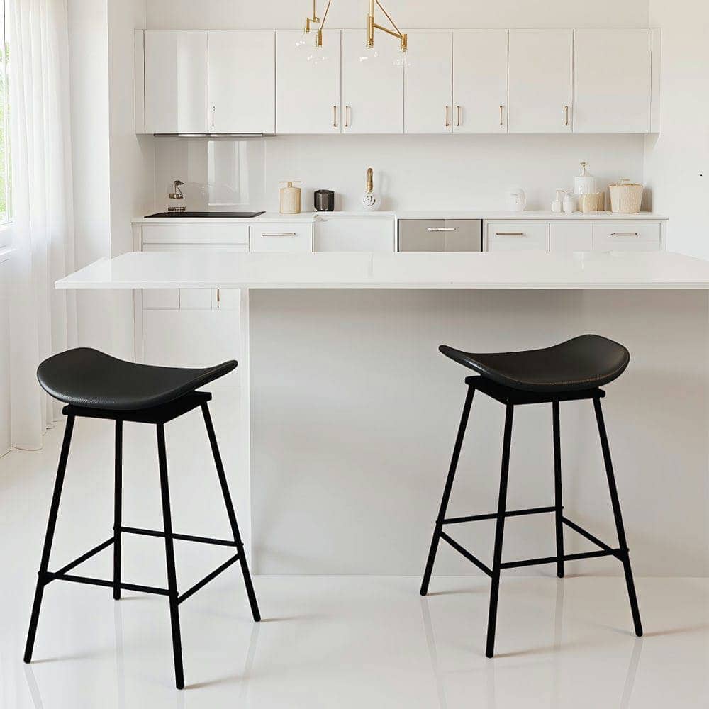 Kadyn - Set of 2 Swivel Backless Barstools with Faux Leather Upholstery and Footrest - Black