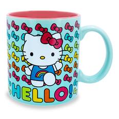 Front. Silver Buffalo - Sanrio Hello Kitty Hello Rainbows Ceramic Mug | Holds 20 Ounces - Pink.