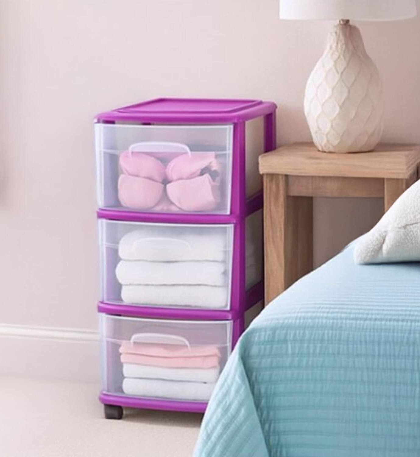 Alt View 2. FINEAK - 3-Tier Clear Plastic Rolling Storage Drawer Organizer - Purple.