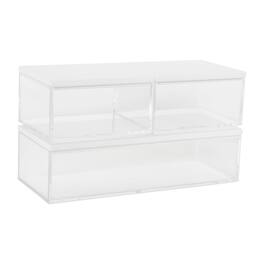 Martha Stewart - Brody Premium Clear Plastic Storage Bins MDF Lids-2-SM/1-MED - Clear/White