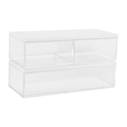 Front. Martha Stewart - Brody Premium Clear Plastic Storage Bins MDF Lids-2-SM/1-MED - Clear/White.