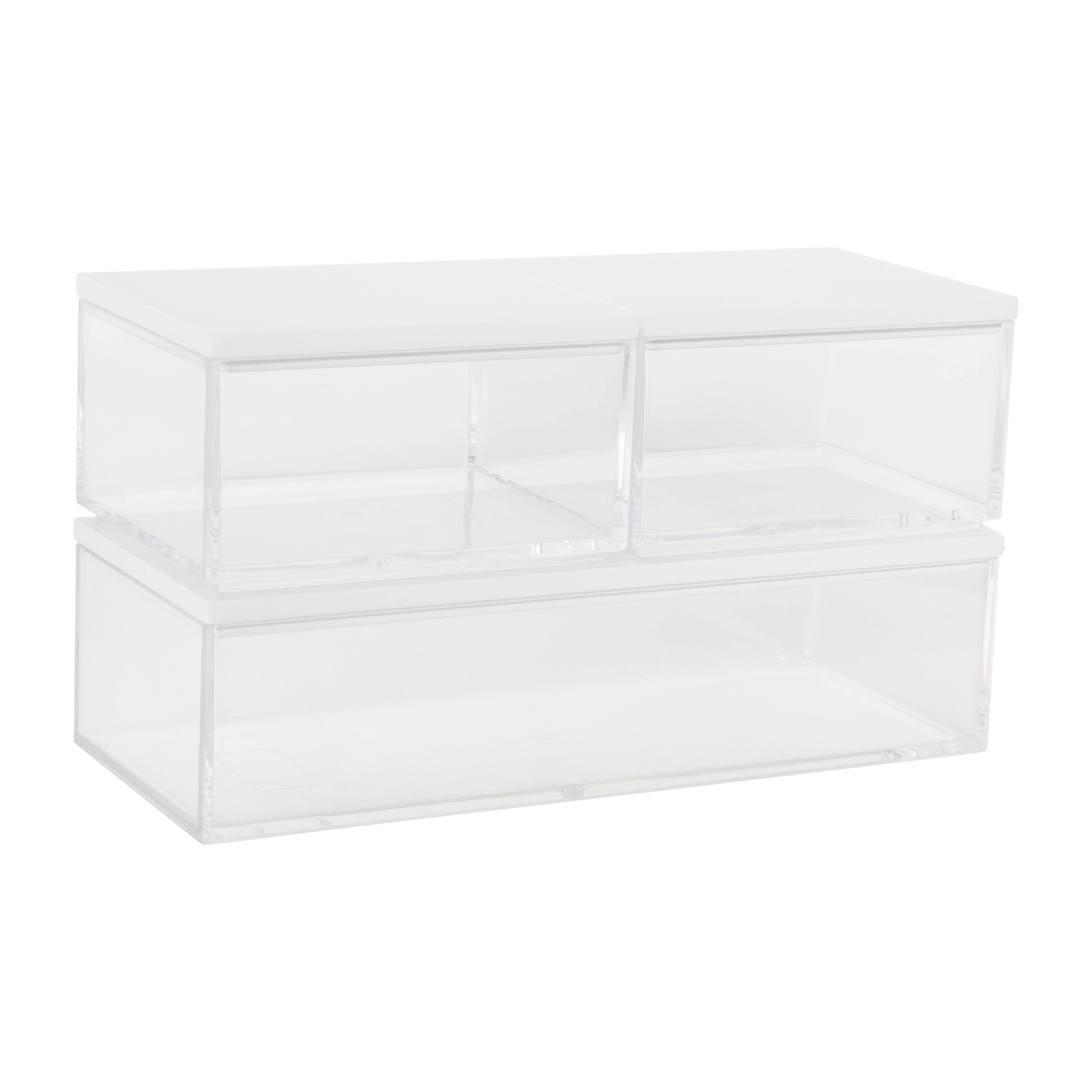 Front. Martha Stewart - Brody Premium Clear Plastic Storage Bins MDF Lids-2-SM/1-MED - Clear/White.