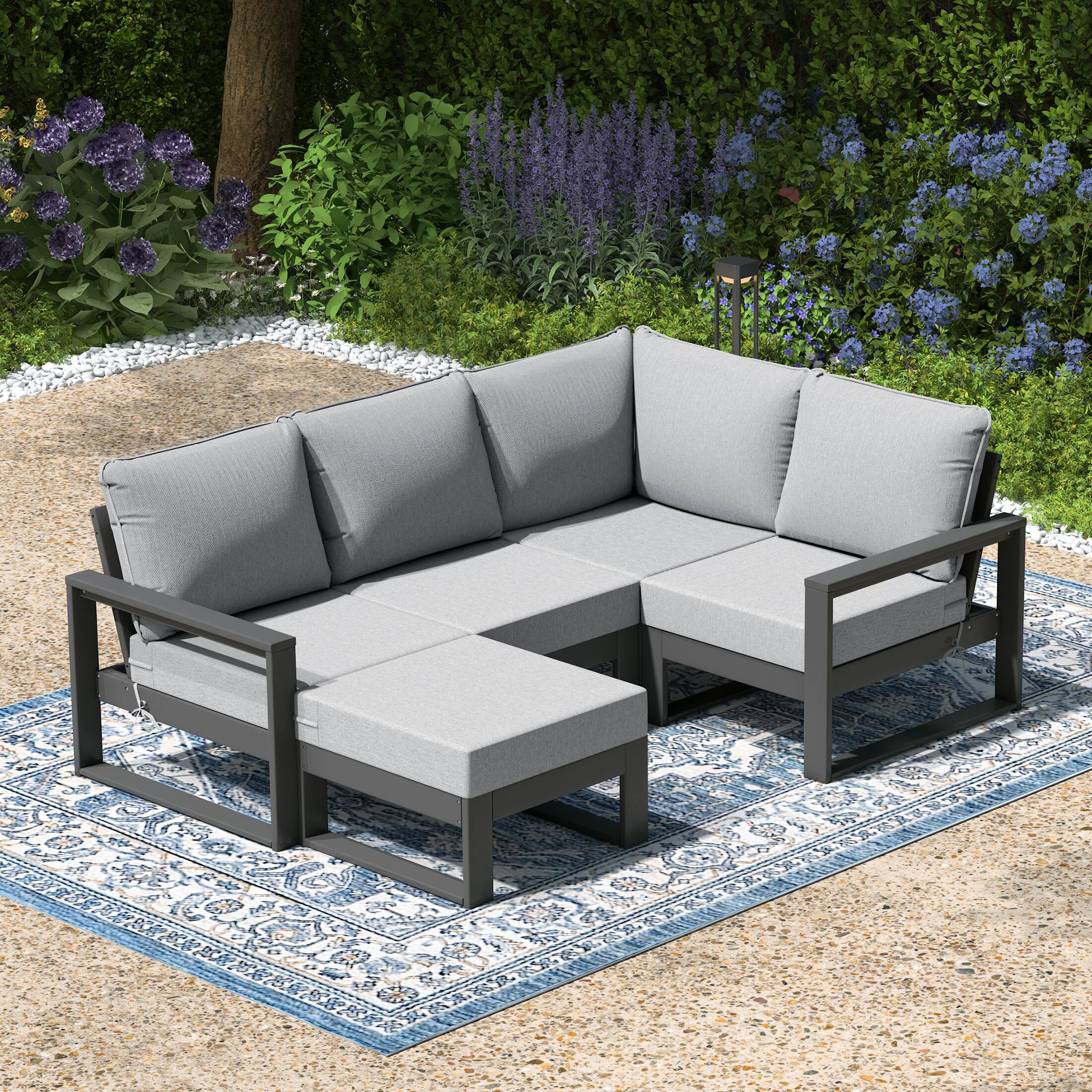 Angle. WestinTrends - WestinTrends Montara 5-piece Outdoor Sectional Modular Patio Furniture Sofa Set - Light Gray.
