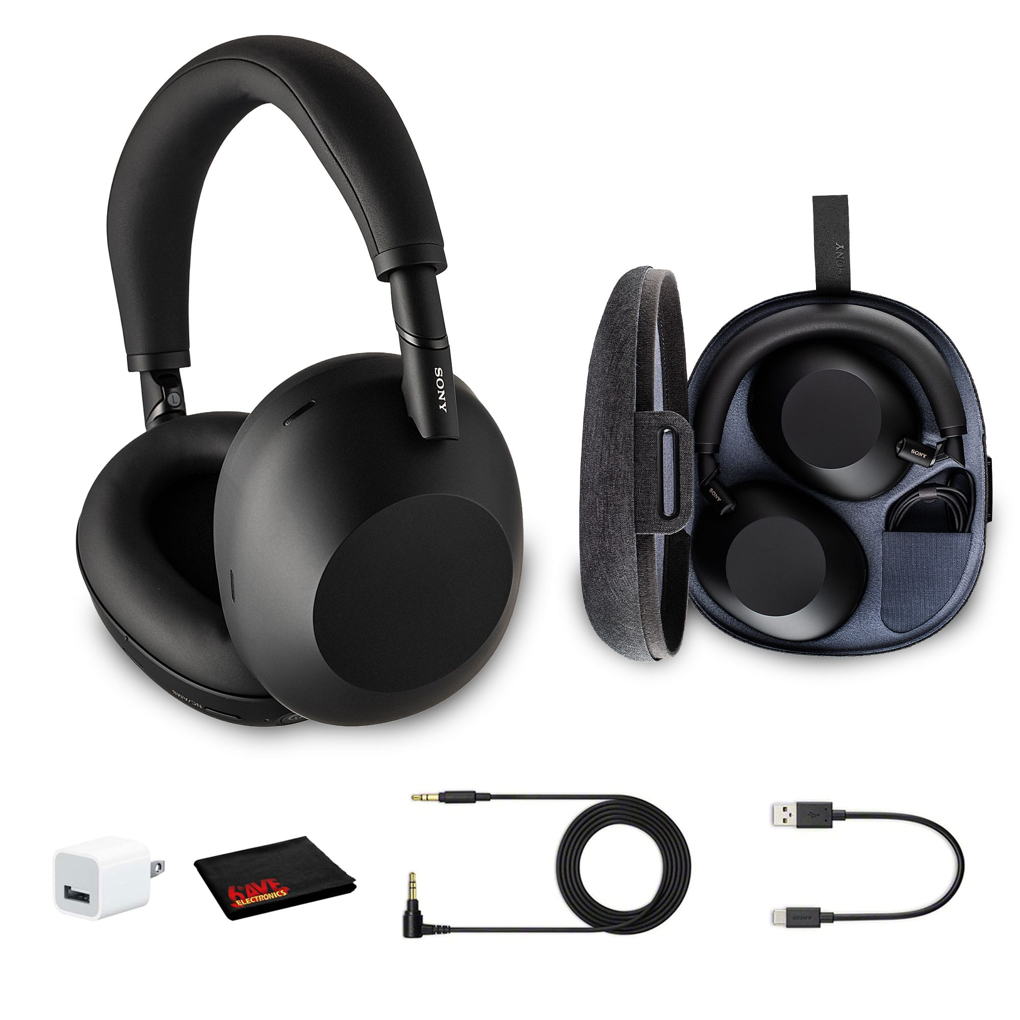 Sony - WH-1000XM6 Wireless Noise Canceling Overhead Headphones With USB Wall Adapter and Cleaning Cloth Bundle