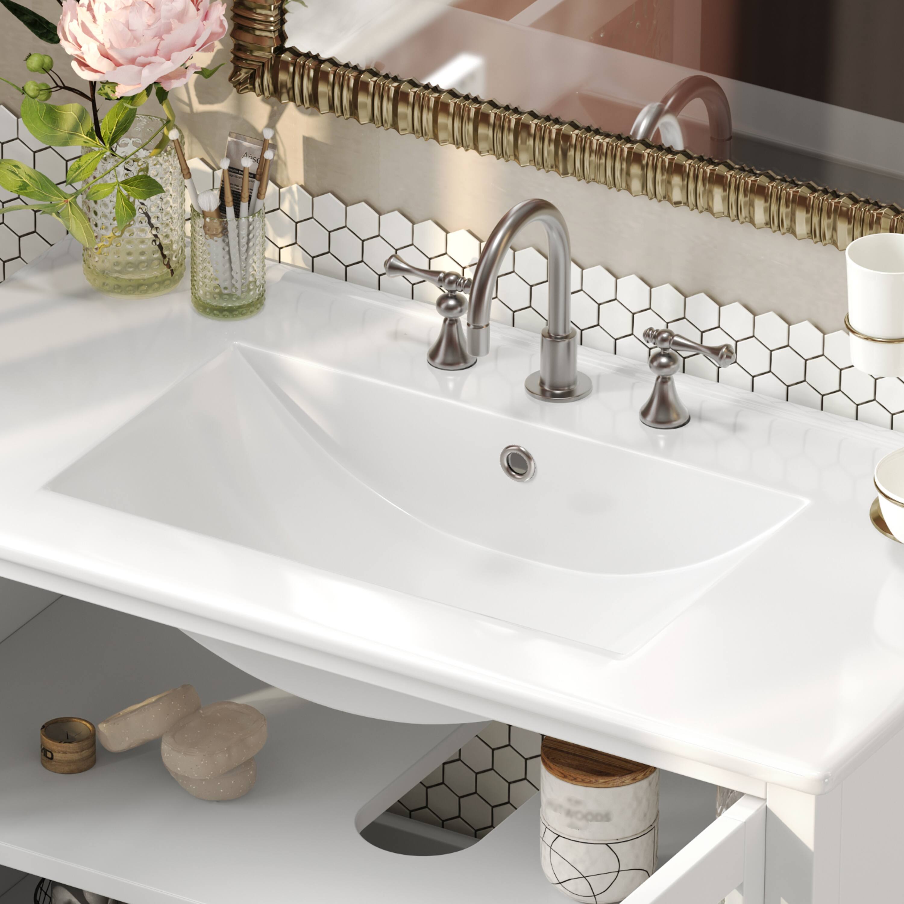Alt View 6. Loheer - 3 ft Gray Bathroom Vanity with Ceramic Sink, Adjustable Shelf, Open Storage, Soft Close Hinges - Gray.