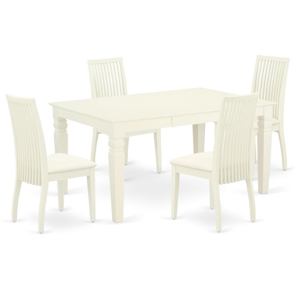Back. East West Furniture - Dining Room Set Linen White - Brown.
