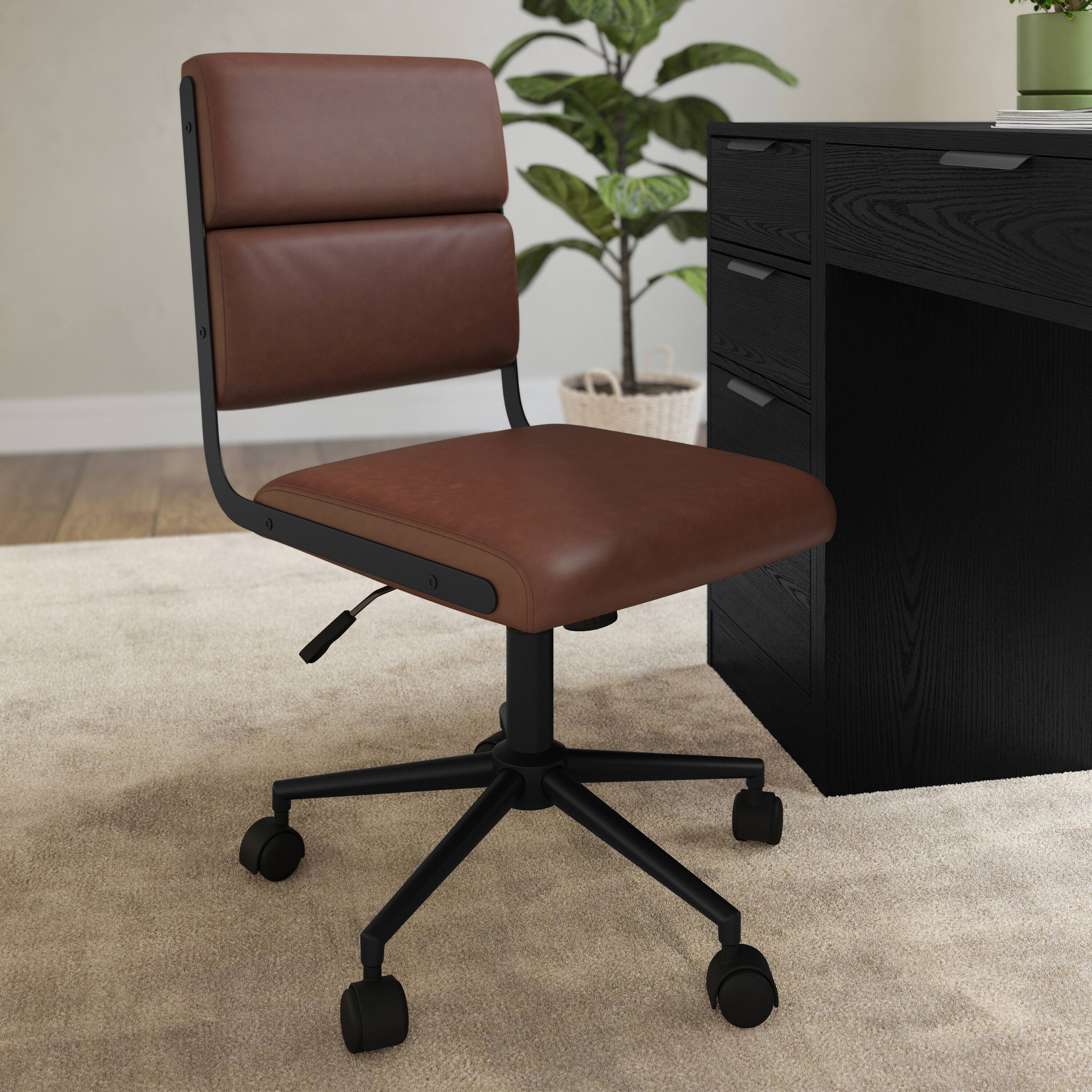 Alt View 4. Martha Stewart - Lulu Upholstered Height-Adjust Swivel Home Office Chair - Saddle Brown Faux Leather/Oil Rubbed Bronze Frame.