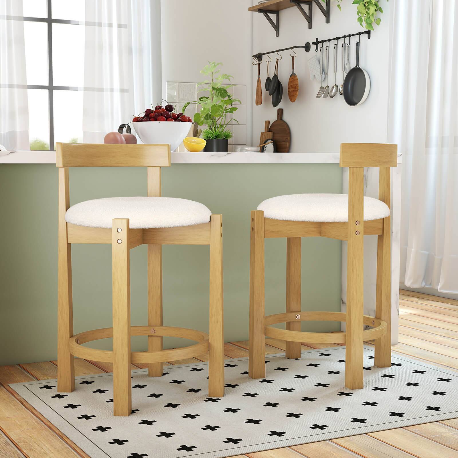 Alt View 5. Costway - Costway 24" Counter Height Bar Stools Set of 2 with Backrests and Footrests for Dining Room - Natural.