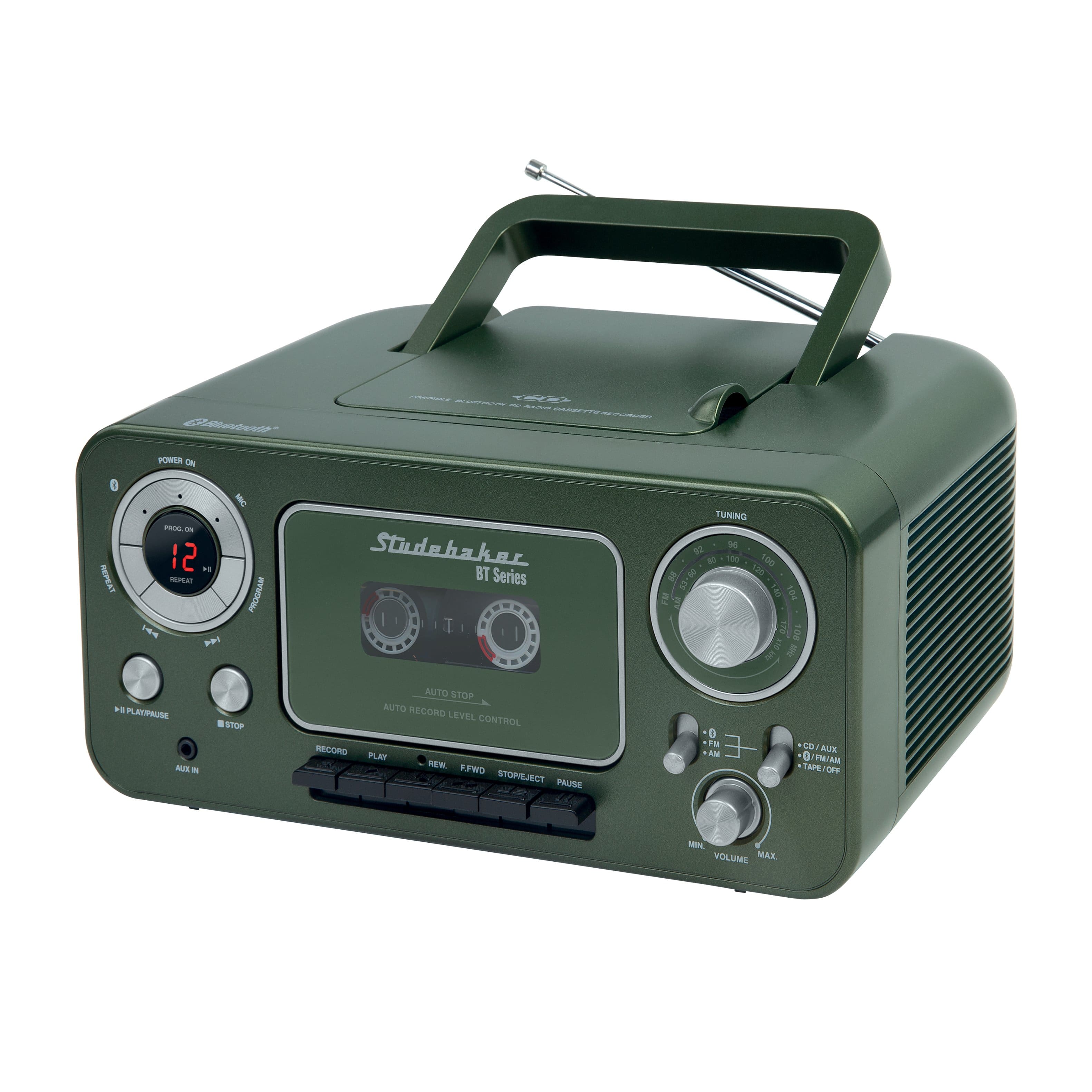 Studebaker - Stereo CD Player with Bluetooth, AM/FM Radio and Cassette Player/Recorder - Green - Front_Zoom
