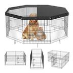 Front. VEVOR - Dog Playpen,8 Panels Foldable Metal Dog Exercise Pen with Top Cover,24"H Pet Fence Puppy Crate Kennel with Ground Stakes.