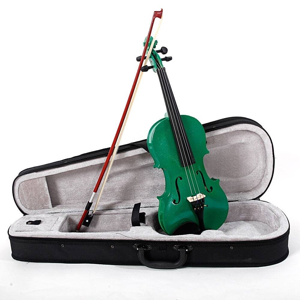 Angle. Home Collection - 4/4 Size Student Acoustic Violin Fiddle with Case, Bow, and Rosin - Green - Green.