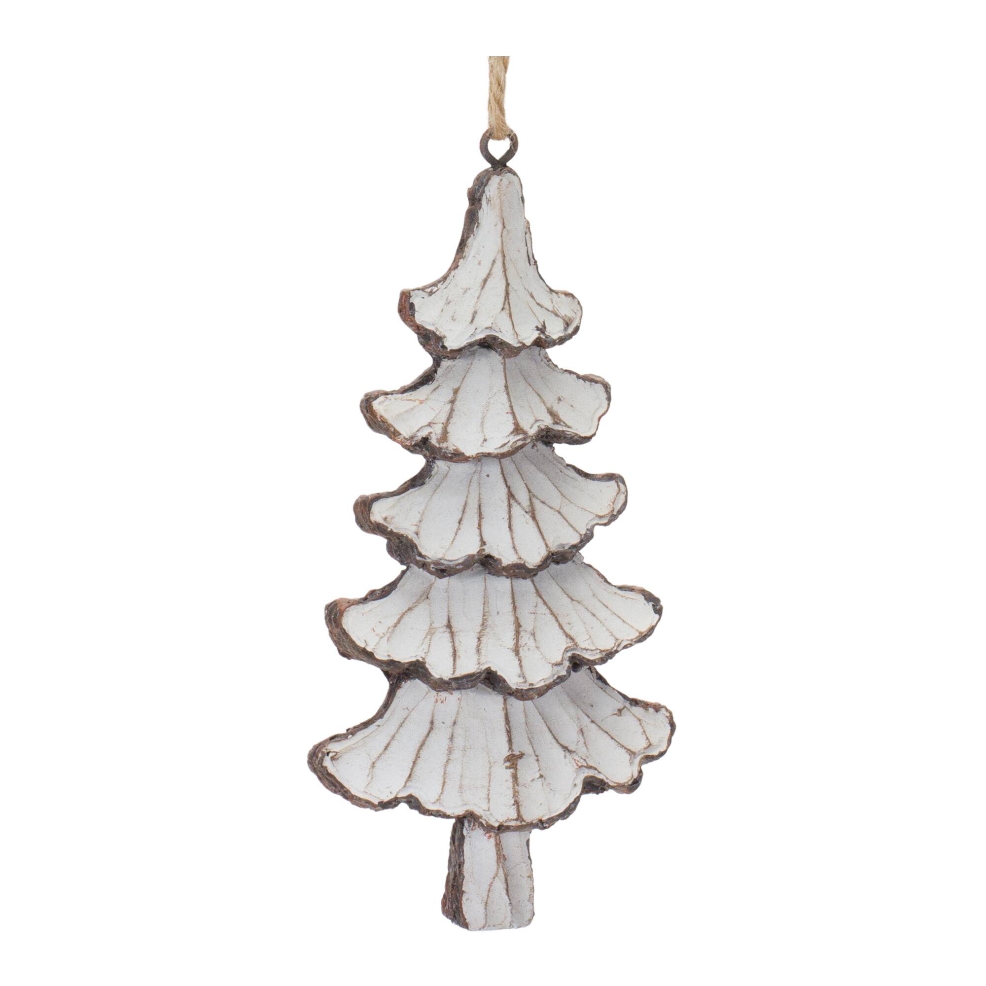 Front. BreeBe - Carved Pine Tree Ornament (Set of 12) - Cream, Brown.