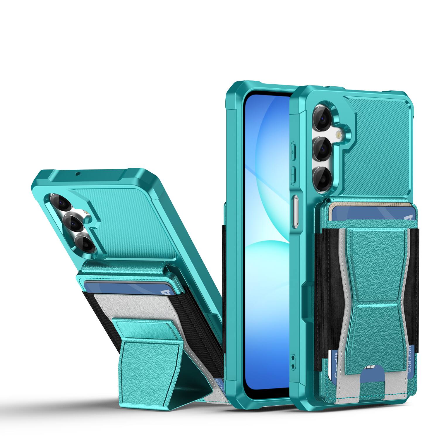 Angle. Dteck - Rugged Wallet Case for Samsung Galaxy A16 5G, Shockproof Protective Cover with Elastic Card Holder and Kickstand - Green.