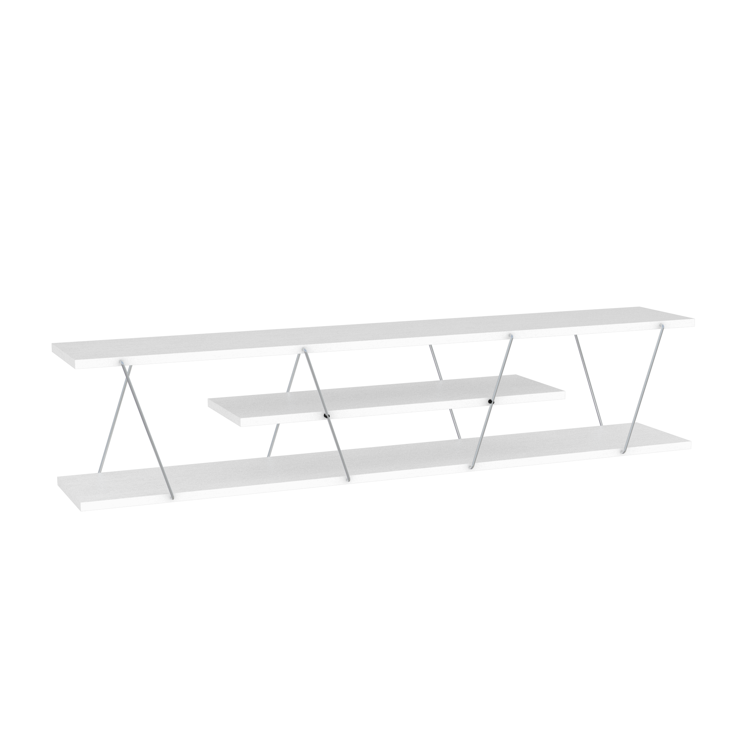 Angle. APRILSOUL - Mid Century Modern Tv Stand 4 Shelves Open Storage Metal Cords Entertainment Centre 56 inch Low Tv Unit White and Chrome - White.