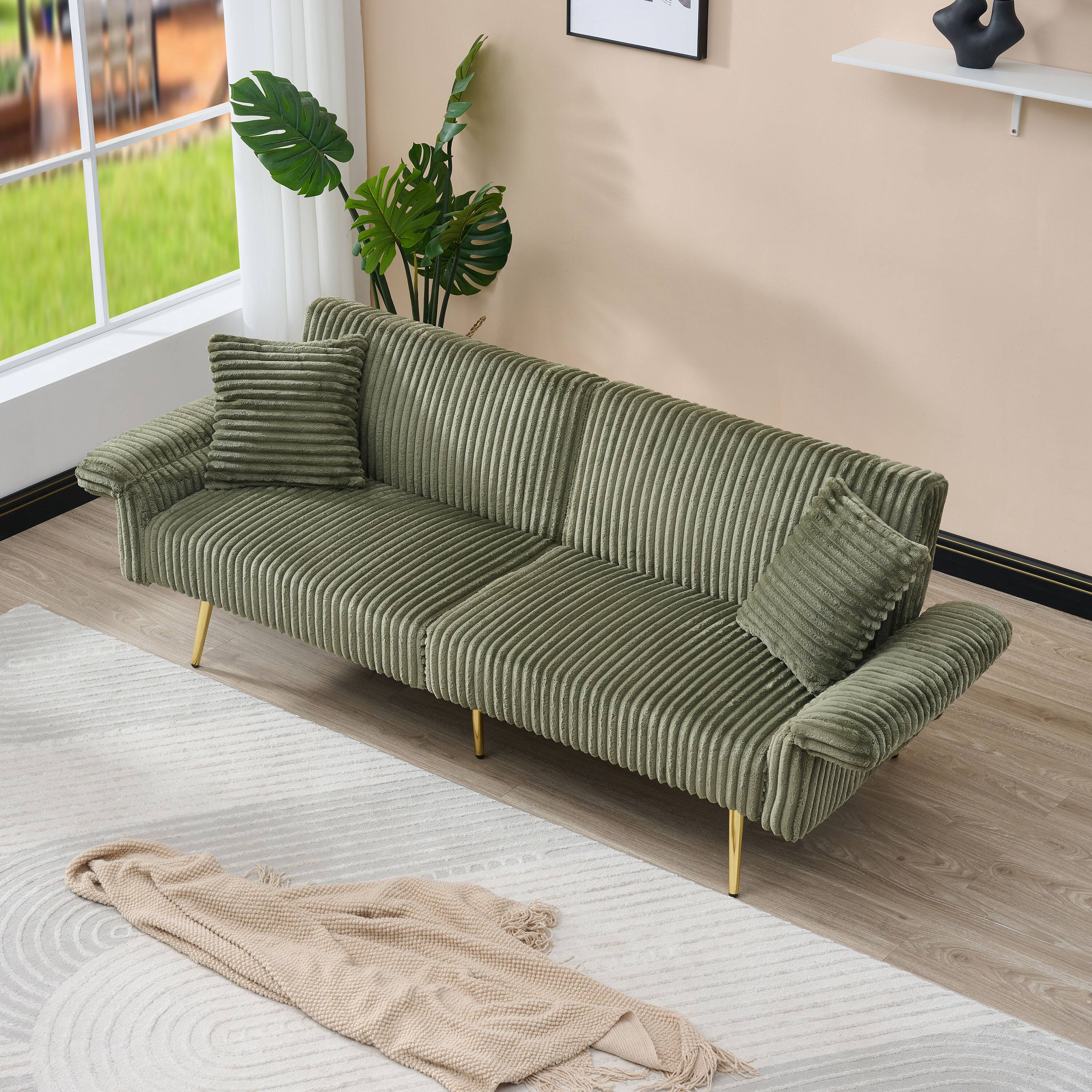 Alt View 6. Tiramisubest - 79 inch corduroy sofa bed,foldable double sofa bed with folding armrests,suitable for living room and small space,Green - Green.