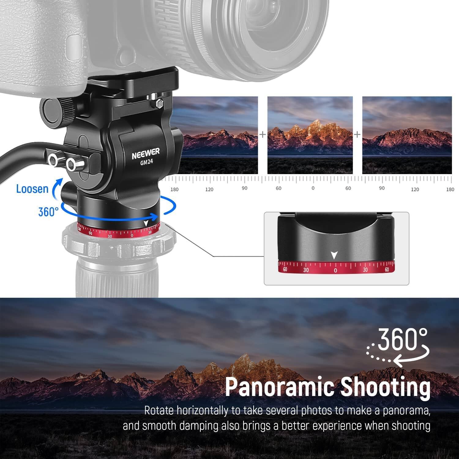 NEEWER GM24

Loosen 360°

Panoramic Shooting

Rotate horizontally to take several photos to make a panorama, and smooth damping also brings a better experience when shooting
