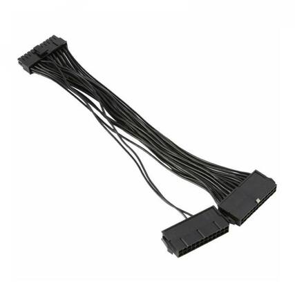 Front. Stock Preferred - Dual PSU 24-Pin ATX Motherboard Adapter Connector Cable - Black.