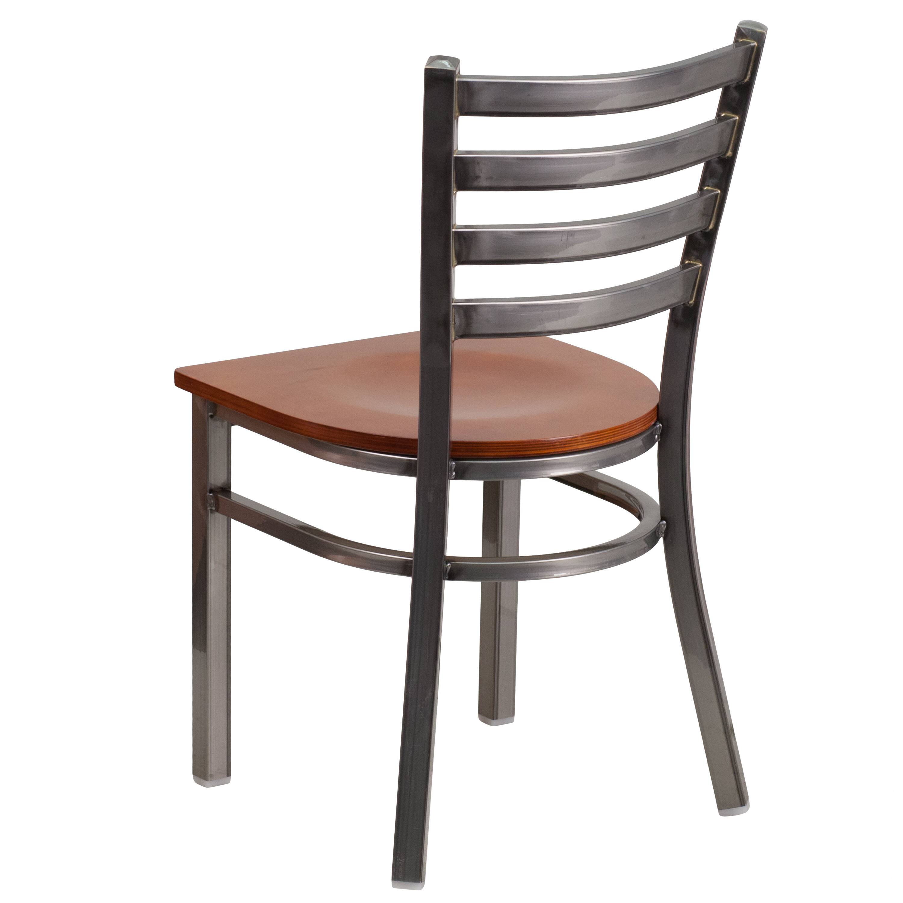 Alt View 4. Emma + Oliver - 2 Pack Clear Coated Ladder Back Metal Restaurant Chair - Cherry Wood Seat/Clear Coated Metal Frame.