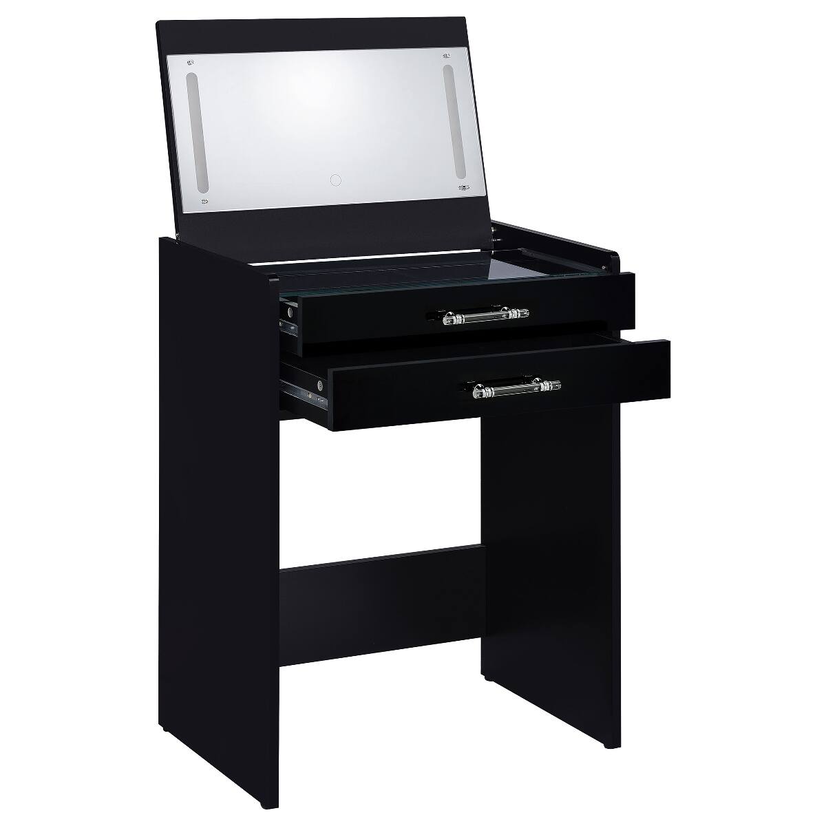 Alt View 6. Loheer - Loheer Black High Gloss Makeup Vanity Set with Mirror and Stool - Black.