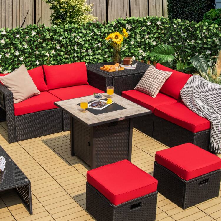 Left. SlickBlue - 30 Inch Square Gas Fire Pit Table with Ceramic Tabletop for Patio - Black.