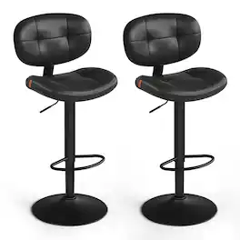 Songmics Home - Bar Stools Set of 2, Height Adjustable Kitchen Barstools, Swivel Bar Chairs Quilt PU Leather Surface - Ink Black