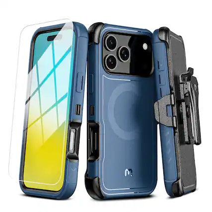 Front. Mybat Pro - MyBat Pro Maverick Series MagSafe Case w/ Holster and Tempered Glass for Apple iPhone 17 Pro Max - Blue - Blue.
