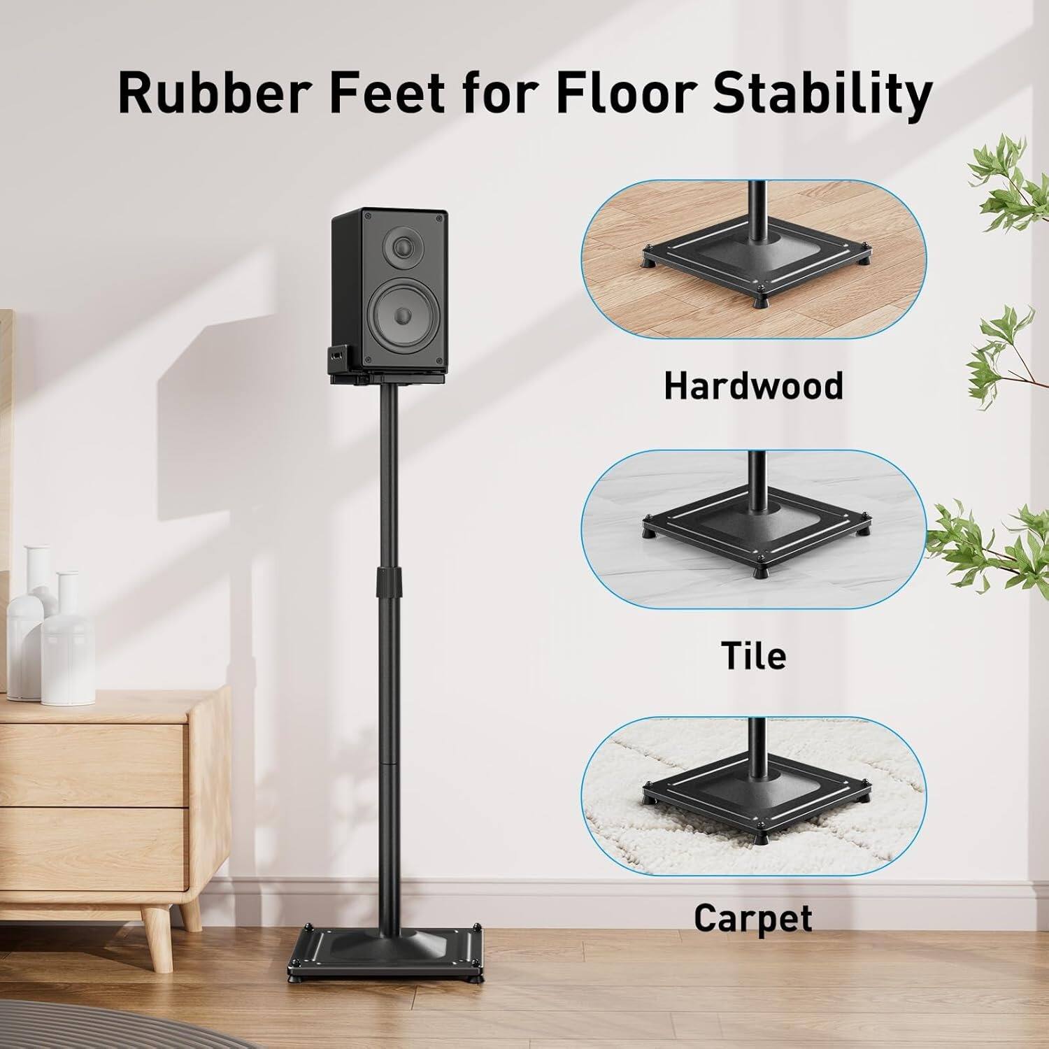 Rubber Feet for Floor Stability

- Hardwood
- Tile
- Carpet