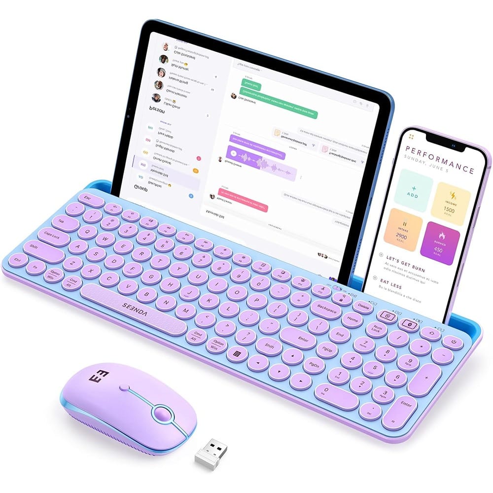 RTMB - Bluetooth Keyboard and Mouse – Multi-Device, Wireless, Blue/ - Purple