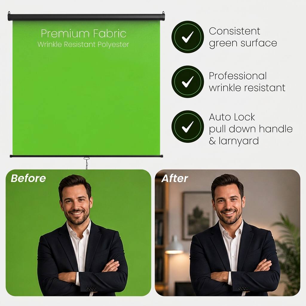 Premium Fabric Wrinkle Resistant Polyester

- Consistent green surface
- Professional wrinkle resistant
- Auto Lock pull down handle & lanyard

Before

After