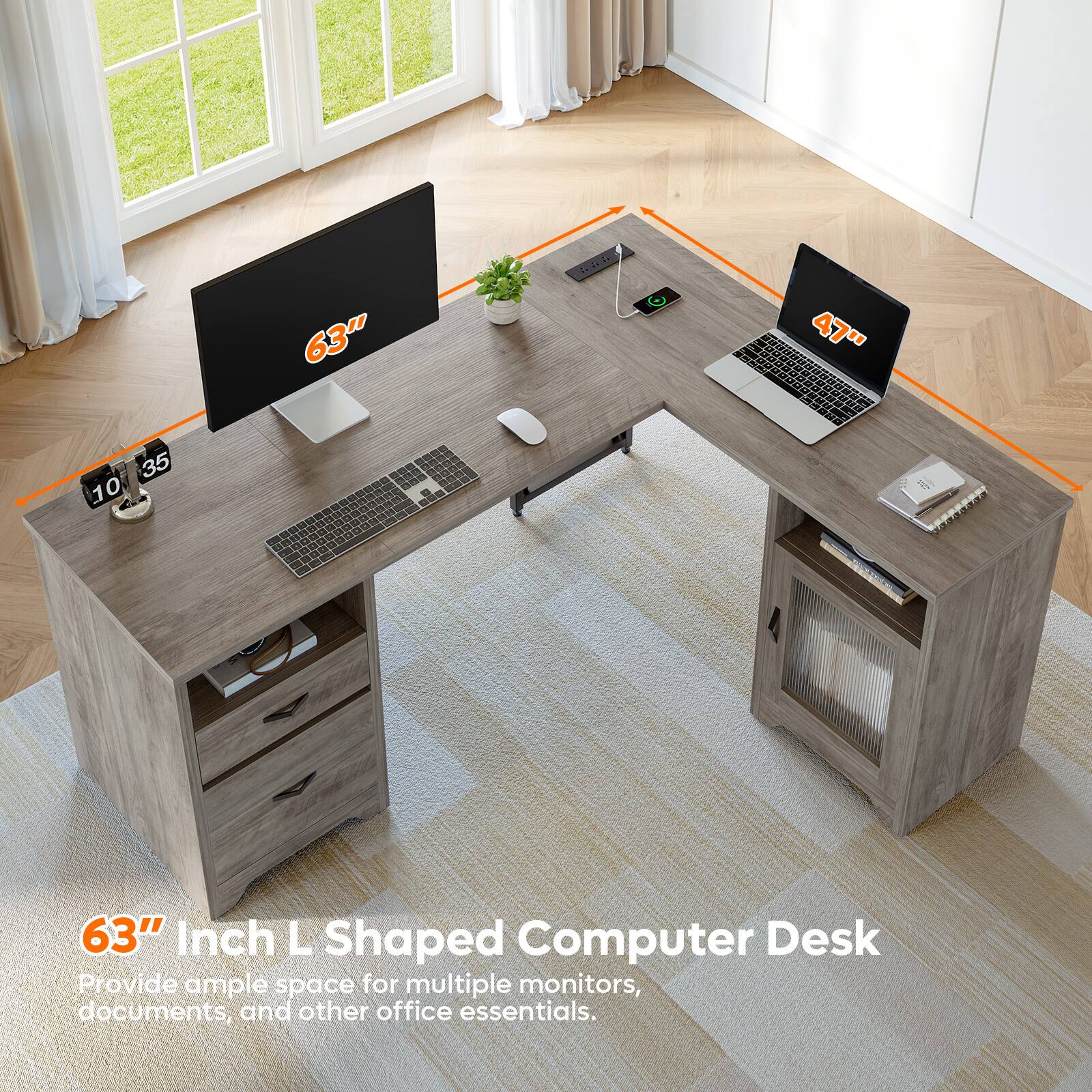 63" Inch L Shaped Computer Desk

Provide ample space for multiple monitors, documents, and other office essentials.