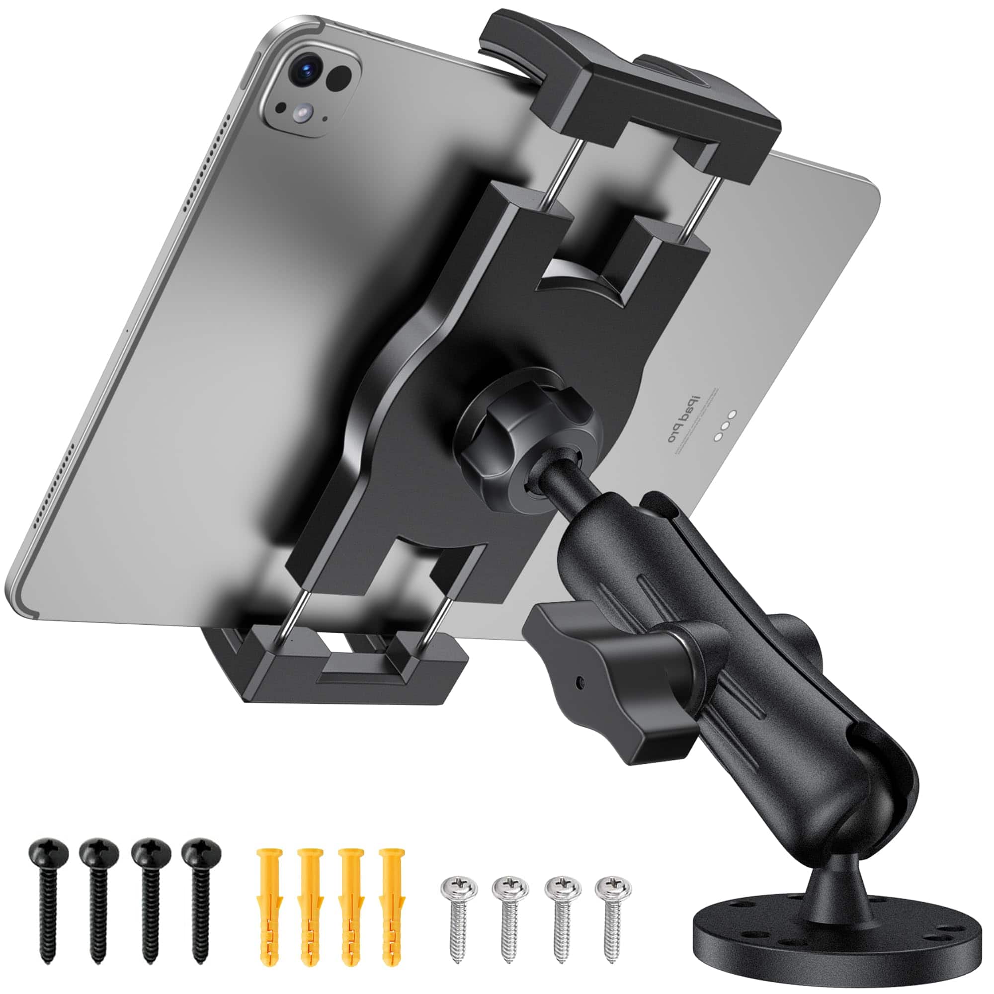TECH SAFARI - Industrial Tablet Mount For Truck vehicle Heavy Duty Drill Base Ipad Holder Car Aluminum Arm Compatible W 4 - Default