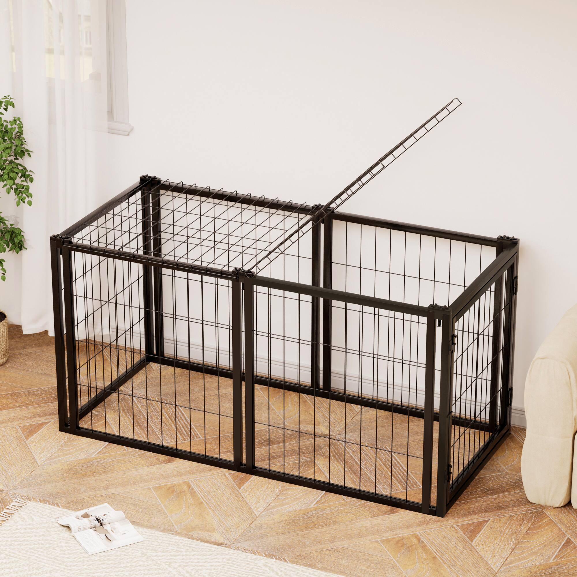 Alt View 4. APRILSOUL - Dog Crate Kennel for Small Medium Dogs Puppy Playpen with Top Pet Cage Indoor Black - Black.
