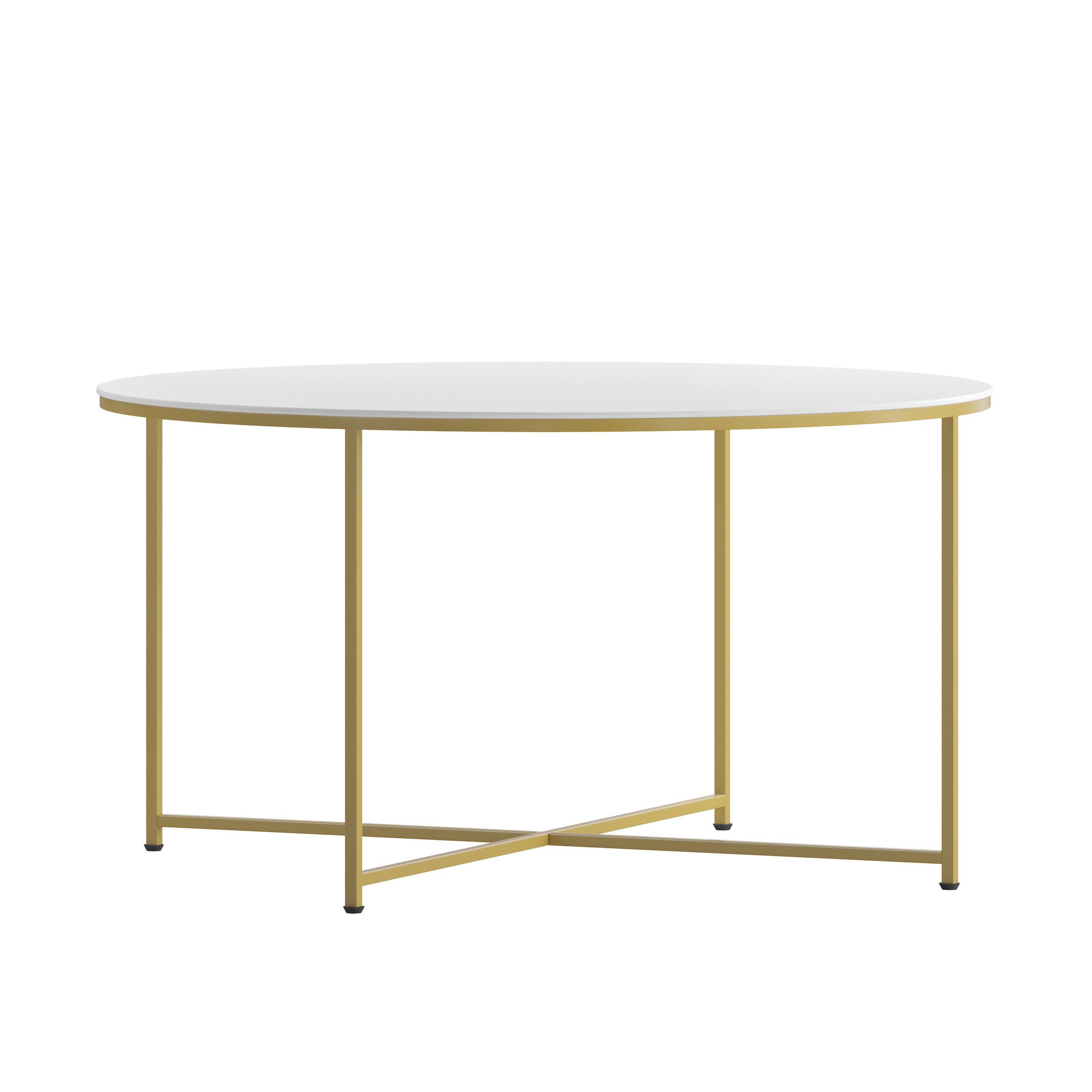 Alt View 5. Emma + Oliver - Laminate Living Room Coffee Table with Crisscross Metal Frame - White Top/Brushed Gold Frame.
