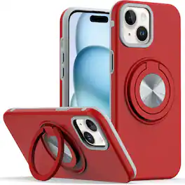 Kitcheniva - Shockproof Ring Stand Protective Cover With 2 Tempered Glass For iPhone 15 - Red